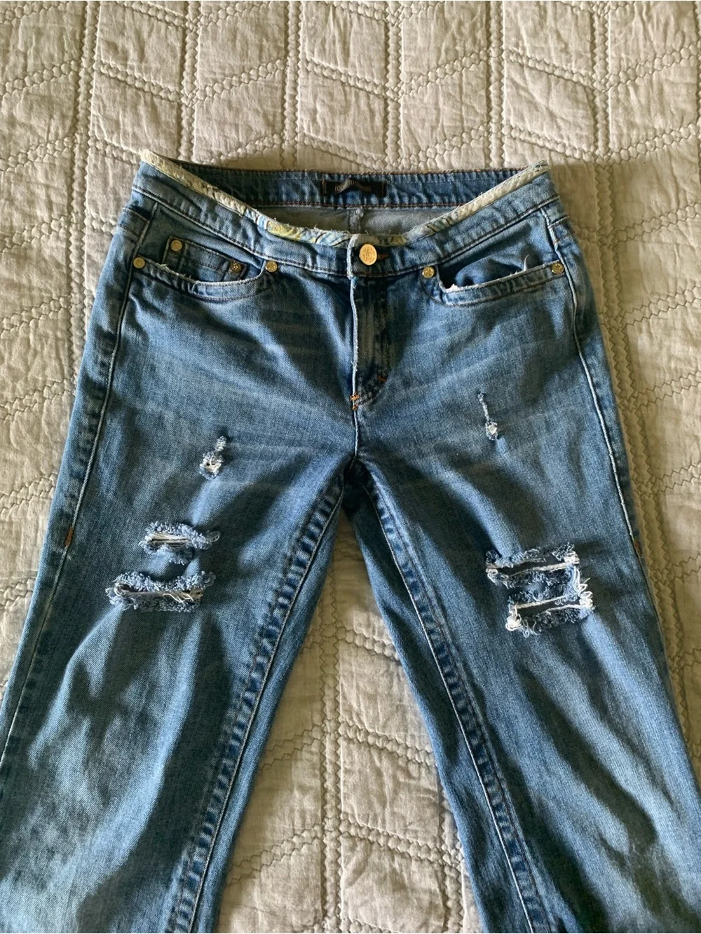 Roberto Cavalli Blue Distressed Straight-Leg Jeans Size 42 (US 6)